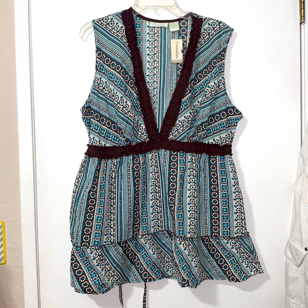 Maurices Womens Top. Size 18 (XL-XXL). Teal - Beige - Brown.
